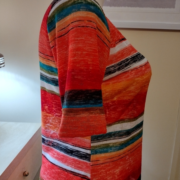 Vintage Peck & Peck XL Striped Scoop Neck Cuffed Sleeve Shirttail Hem USA - Picture 4 of 11